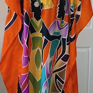 Vibrant Orange Multicolor Printed Women's Dress